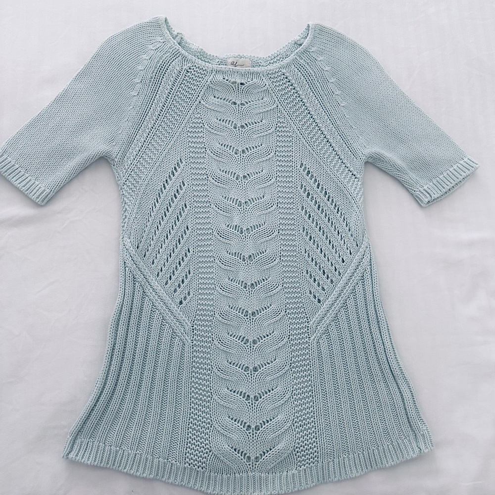 Andrea Jovine Pale Blue Short-Sleeve Knit Scoop Neck Sweater top XS